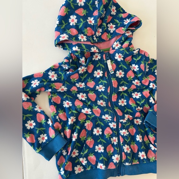 Mini Boden Toweling Blue Strawberry Flowers Zip Up Hoodie, 7/8 - Picture 2 of 8